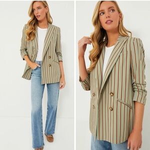 Veronica Beard Kiernan Double-Breasted Striped Blazer - Olive and Rust